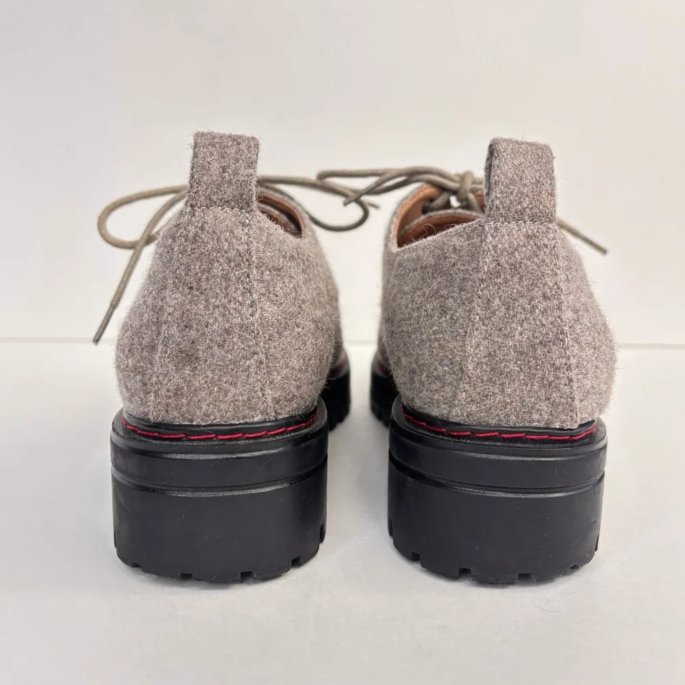 AEROSOLES Francesina Gray Wool Red Stitch Chunky Lug Sole Platform Lace‎ Oxfords